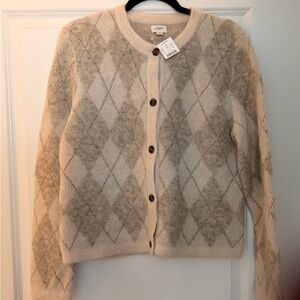 J. Crew Beige Argyle Cardigan